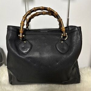 Gucci Black Leather Satchel with Bamboo Handles size medium VINTAGE